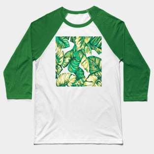 Tropical Leaves Of Banana and Monstera Green Khaki Cut Out Baseball T-Shirt